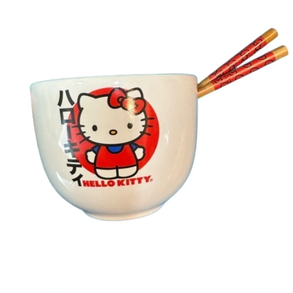 Hello Kitty By Sanrio White Bowl 20 Oz Ramen Bowl With Chop Sticks